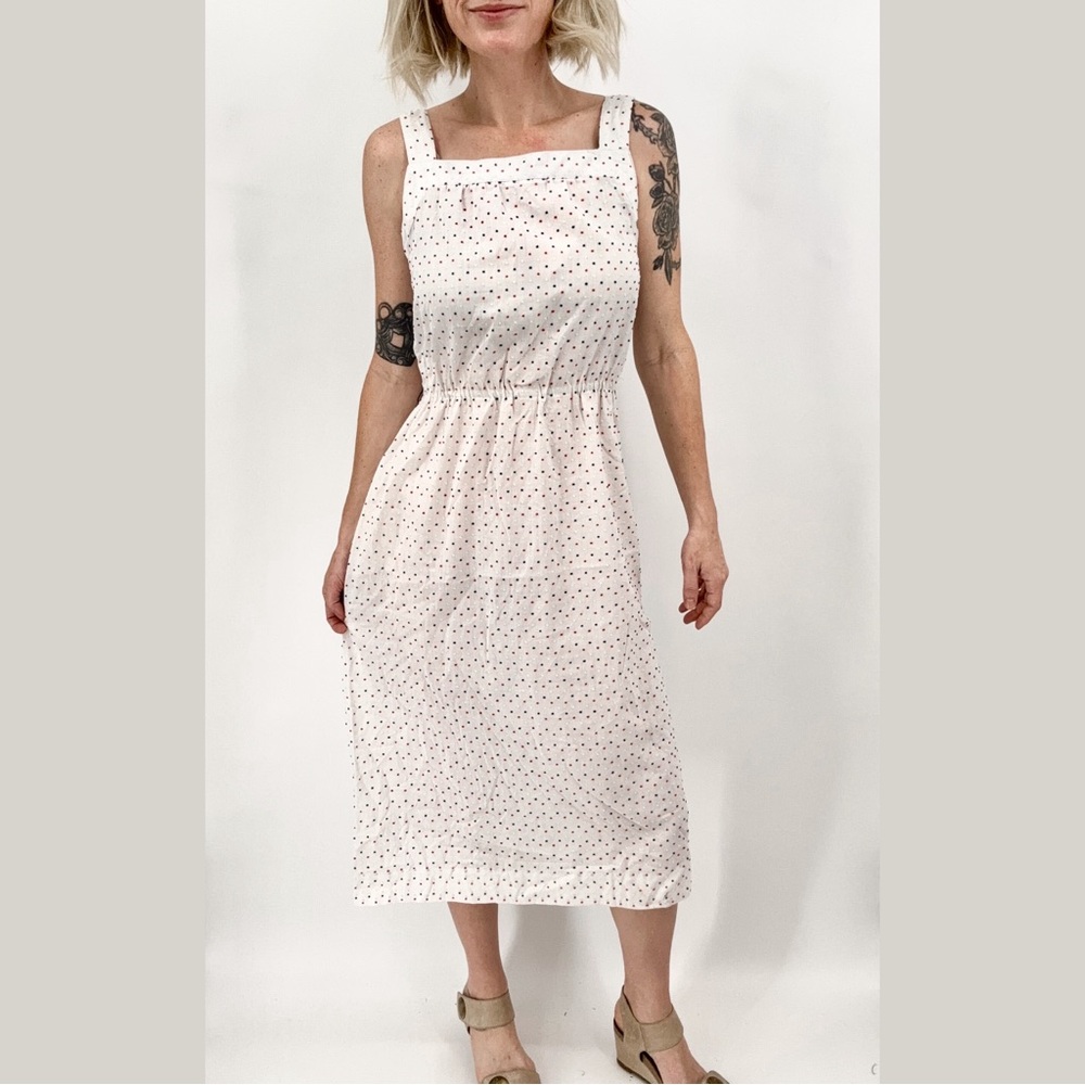 Vintage Polka Dot Midi Dress Sz 10 Small Cottage Prairie Retro Square Neck 70s